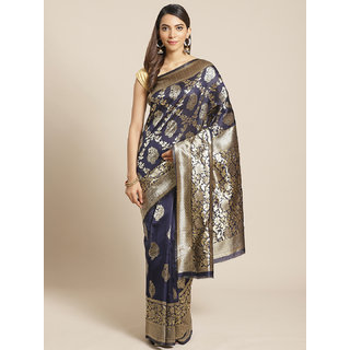                       Sharda Creation Blue And Gold Embellished Art Silk Saree                                              