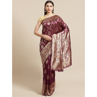                       Sharda Creation Maroon And Gold Embellished Art Silk Saree                                              