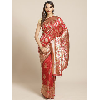                       Sharda Creation Red And Gold Embellished Art Silk Saree                                              