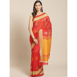                       Sharda Creation Red Solid Saree                                              