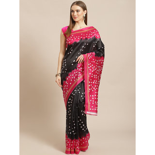                       Sharda Creation Pink And Black Bhandhani Print saree                                              
