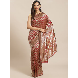                       Sharda Creation Maroon And Gold Embellished Art Silk Saree                                              