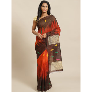                       Sharda Creation Red and Coffee Solid Saree                                              