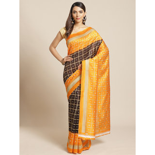                      Sharda Creation Yellow And Black Checks Saree                                              