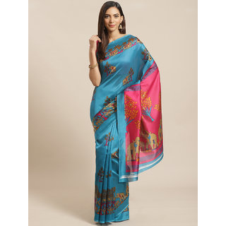                       Sharda Creation Blue And Pink Mysore Silk Saree                                              