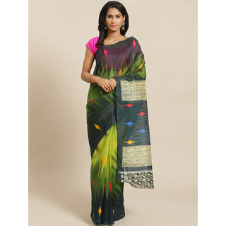                       Sharda Creation Green and Blue Solid Saree                                              