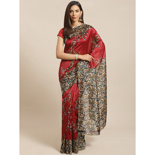                       Sharda Creation Red Kalamkari Printed Saree                                              