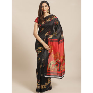                       Sharda Creation Black And Red Mysore Silk Saree                                              