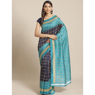                       Sharda Creation Rama And Blue Block Print saree                                              
