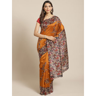                       Sharda Creation Yellow Kalamkari Print saree                                              