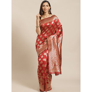                       Sharda Creation Red And Gold Embellished Art Silk Saree                                              