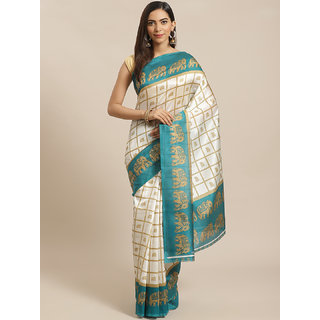                       Sharda Creation White And Rama Checks Saree                                              