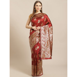                       Sharda Creation Maroon And Gold Embellished Art Silk Saree                                              