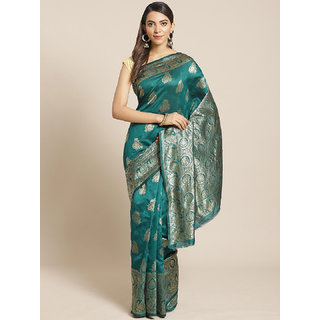                       Sharda Creation Green And Gold Embellished Art Silk Saree                                              