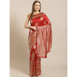                       Sharda Creation Red And Gold Embellished Art Silk Saree                                              