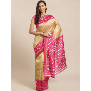                       Sharda Creation Brown And Pink Bandhej Print Saree                                              