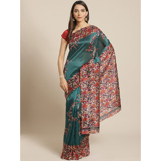                       Sharda Creation Green And Cream Mysore Silk Saree                                              