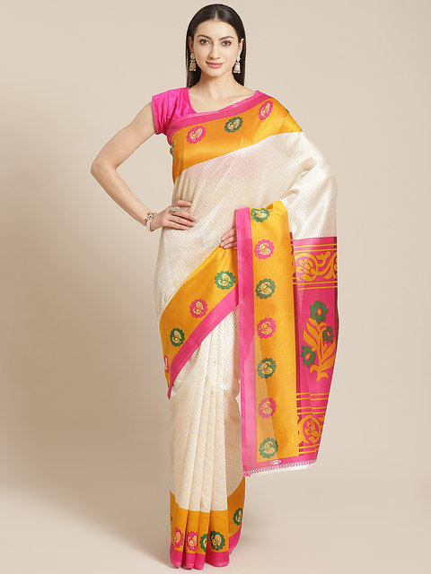 Buy Meia Yellow And Red Mysore silk saree Online - Get 73% Off