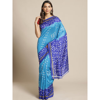                       Sharda Creation Rama And Blue Bandhej Print Saree                                              