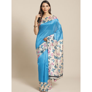                       Sharda Creation Blue Animal Print Saree                                              