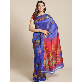                      Sharda Creation Royal Blue Animal Print Saree                                              