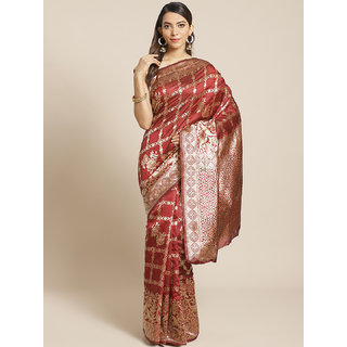                       Sharda Creation Maroon And Gold Embellished Art Silk Saree                                              