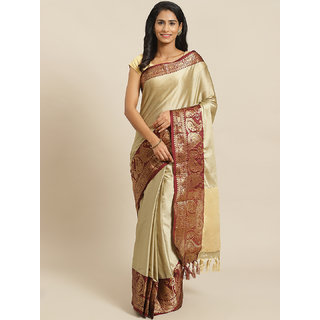                       Sharda Creation Cream And Maroon Embllished Saree                                              