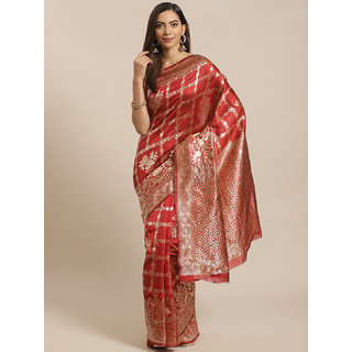                       Sharda Creation Red And Gold Embellished Art Silk Saree                                              