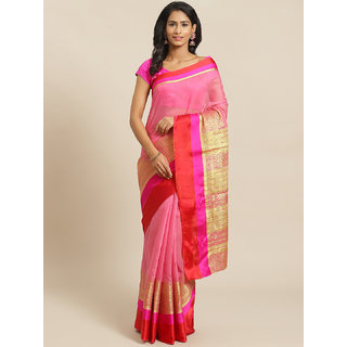                       Sharda Creation Pink And Red Cotton Embellished Saree                                              