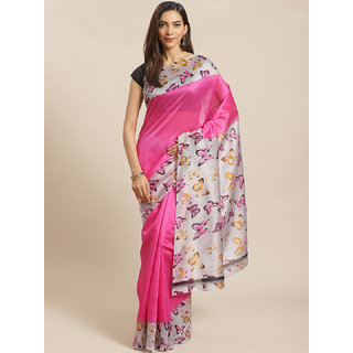                       Sharda Creation Pink Animal Print Saree                                              