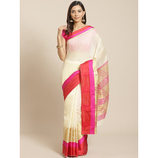                       Sharda Creation White And Red Cotton Saree                                              