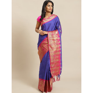                       Sharda Creation Blue And Pink Embellished Saree                                              