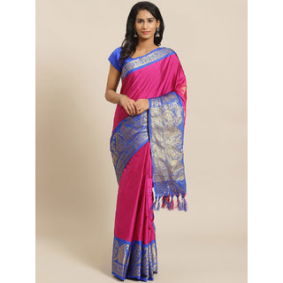                      Sharda Creation Wine And Blue Embellished Saree                                              