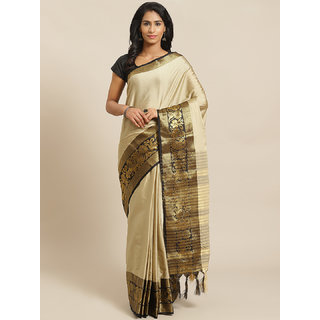                       Sharda Creation Cream And Black Embellished Saree                                              
