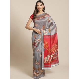                       Sharda Creation Silver And Red Mysore Silk Saree                                              