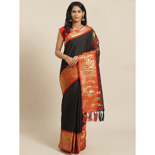                       Sharda Creation Black And Red Embellished Saree                                              
