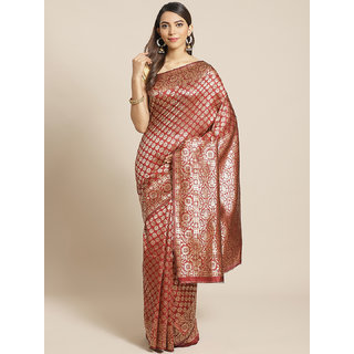                       Sharda Creation Red And Gold Embellished Art Silk Saree                                              