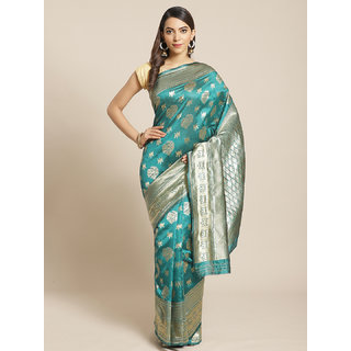                       Sharda Creation Green And Gold Embellished Art Silk Saree                                              