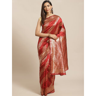                       Sharda Creation Red And Gold Embellished Art Silk Saree                                              