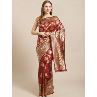                       Sharda Creation Maroon And Gold Embellished Art Silk Saree                                              