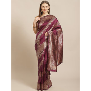                       Sharda Creation Wine And Gold Embellished Art Silk Saree                                              