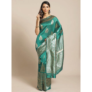                      Sharda Creation Green And Gold Embellished Art Silk Saree                                              