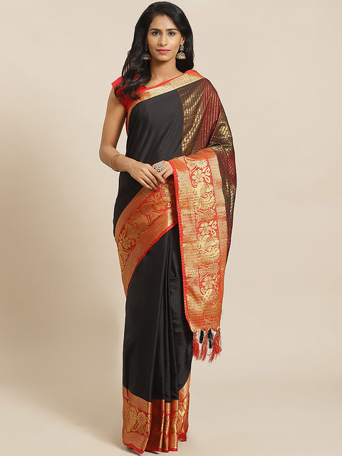 Red Georgette Embellished Cutdana Rosse Pre-draped Saree