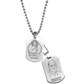 Sullery Dr.Baba saheb Ambedkar And Buddha Debossed Silver Necklace Chain
