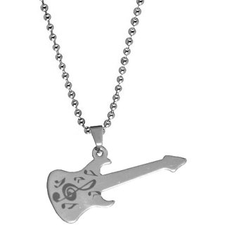                       Sullery Stylish Rock Star Guitar Silver Necklace Chain                                              