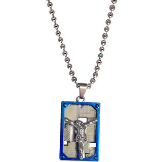                       Sullery Cristmas Gift Christ Jesus Locket Blue And Silver Necklace Chain                                              