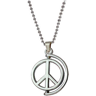                       Sullery Peace Sign Anjaan Slide Charm Silver Necklace Chain                                              