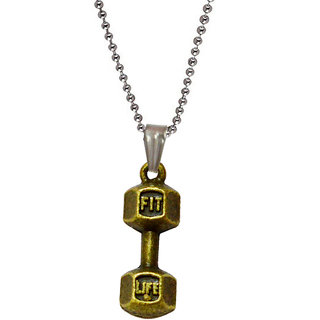                       Sullery Stylish Bodybuilding Barbell Dumbbell Gold Necklace Chain                                              