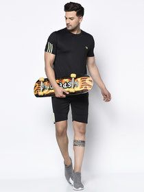 Glito Side Stripe Mens Soccer/Football Set of Jersey  Shorts (Black)