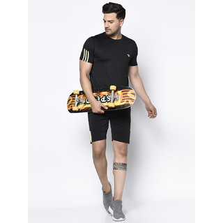 Glito Side Stripe Mens Soccer/Football Set of Jersey  Shorts (Black)